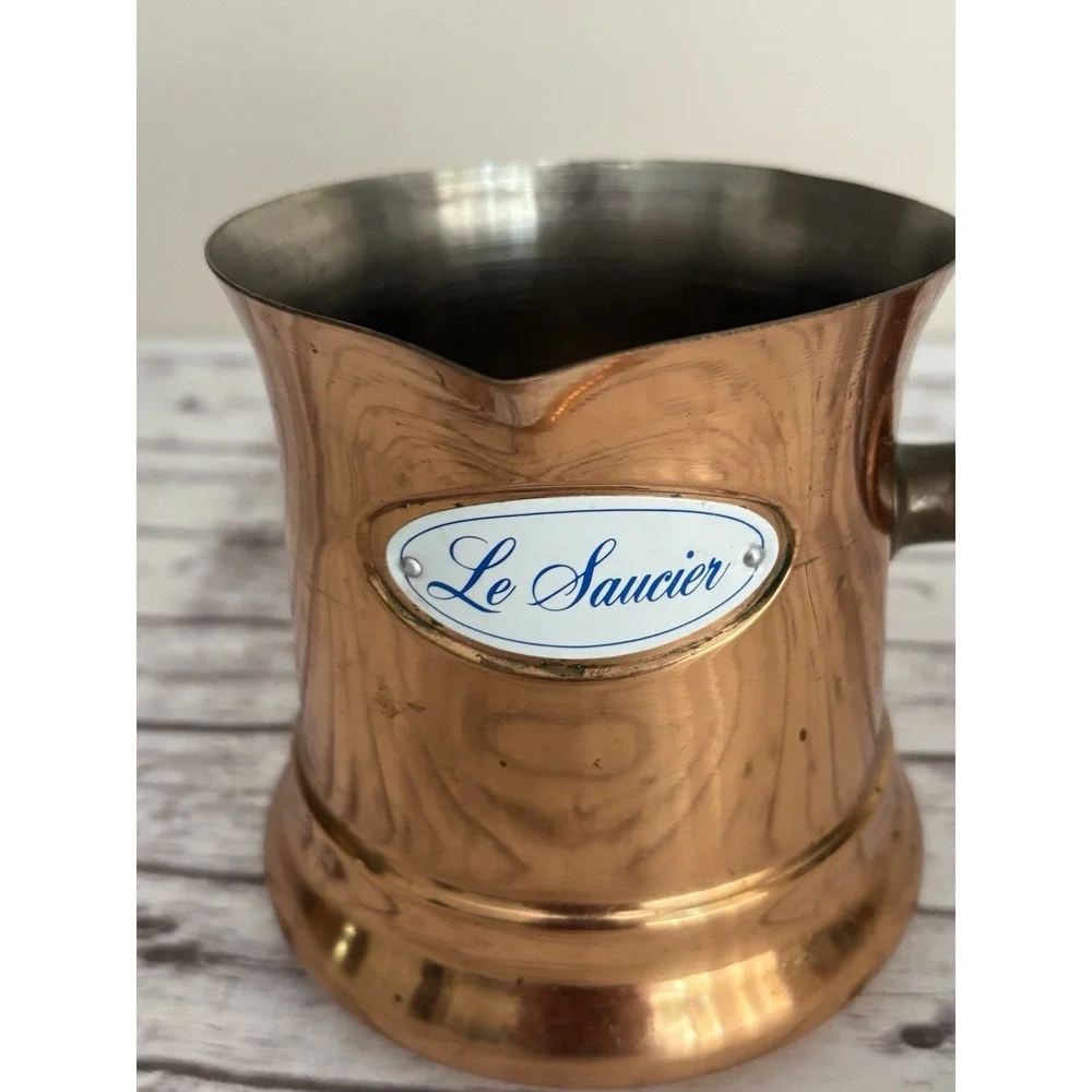Vintage 1984 Copper Teleflora LE SAUCIER Wood Handle Milk Warmer Sauce Pots